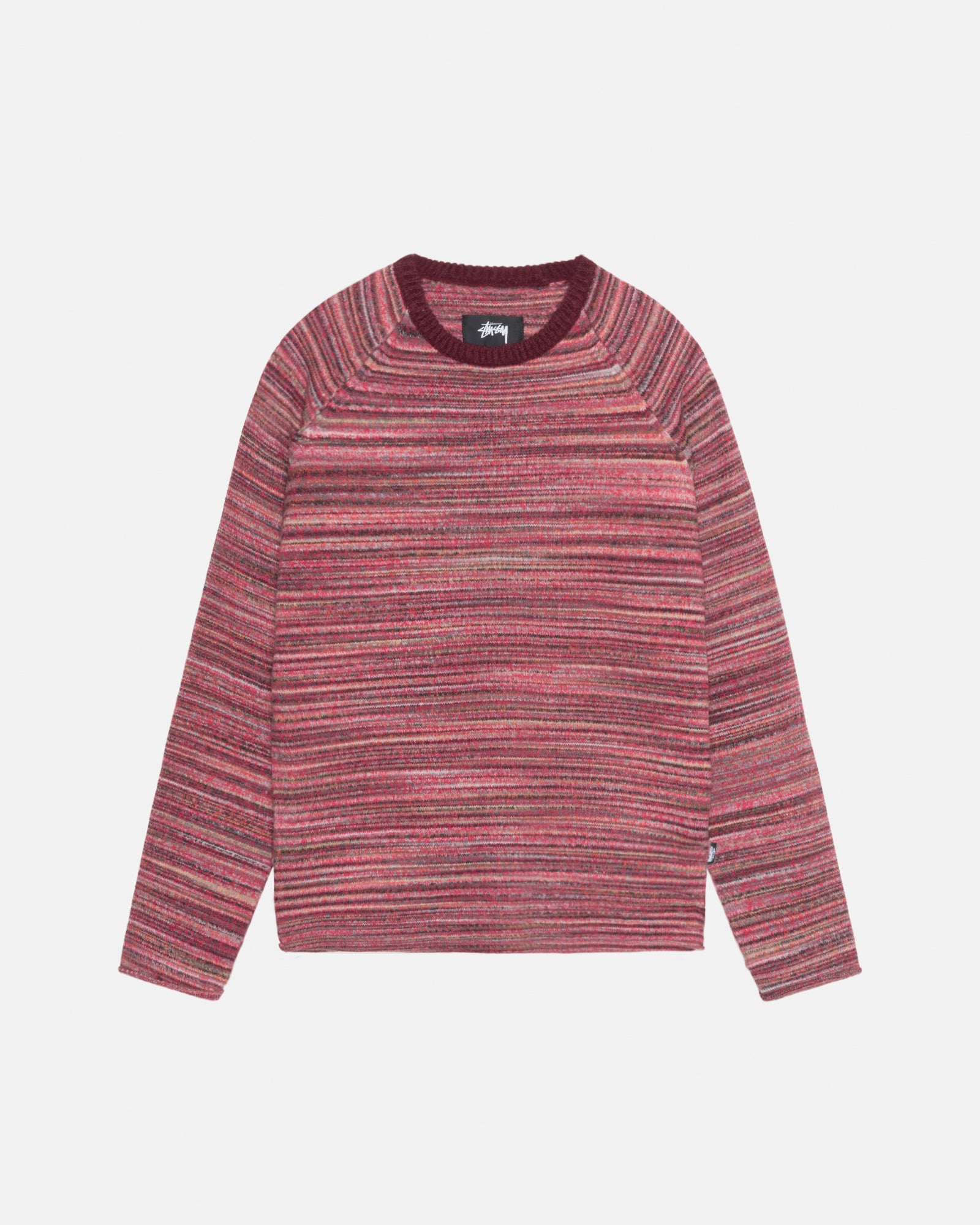 Textured Knit Contrast Collar Crew in red multi – Stüssy