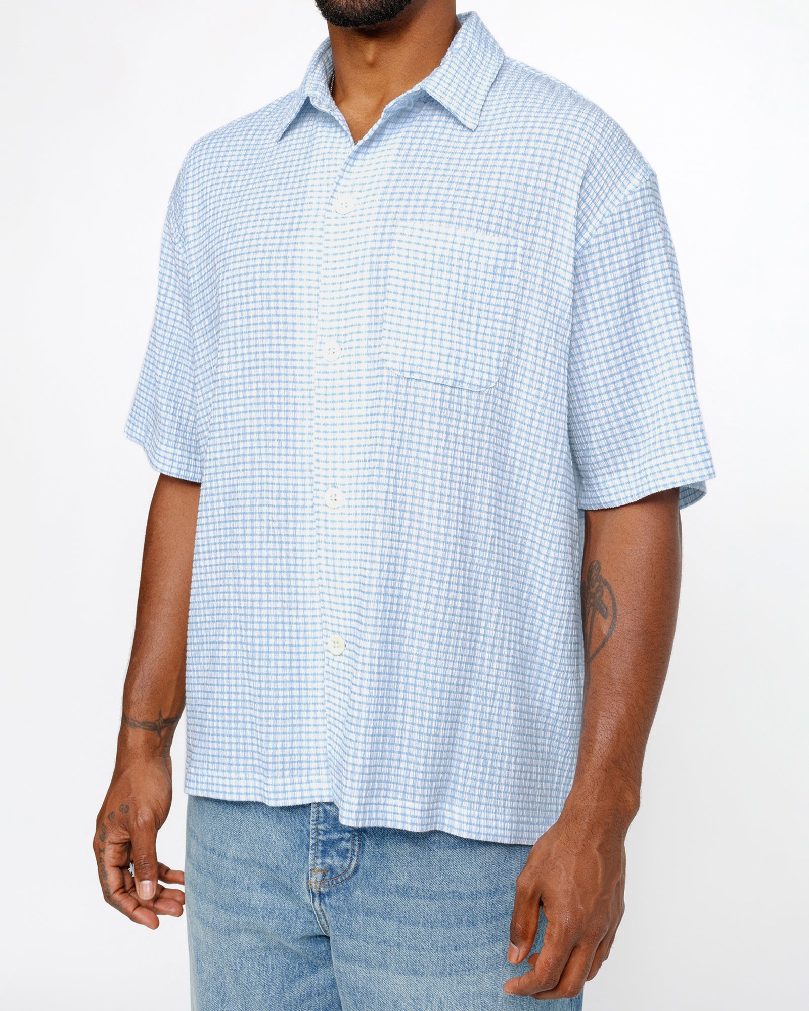 Stussy BOXY FLAT HEM SHIRT CRINKLED