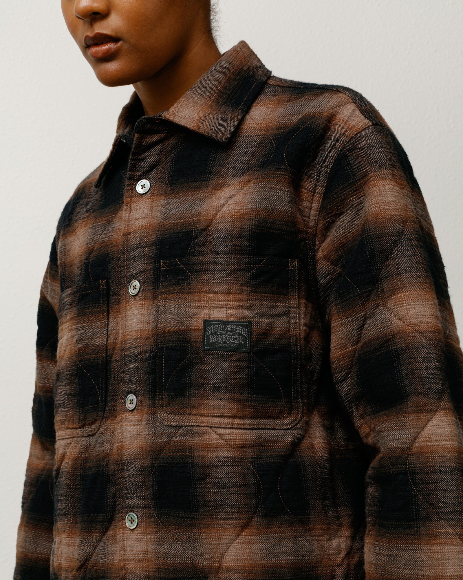 QUILTED PLAID SHIRT JACKET