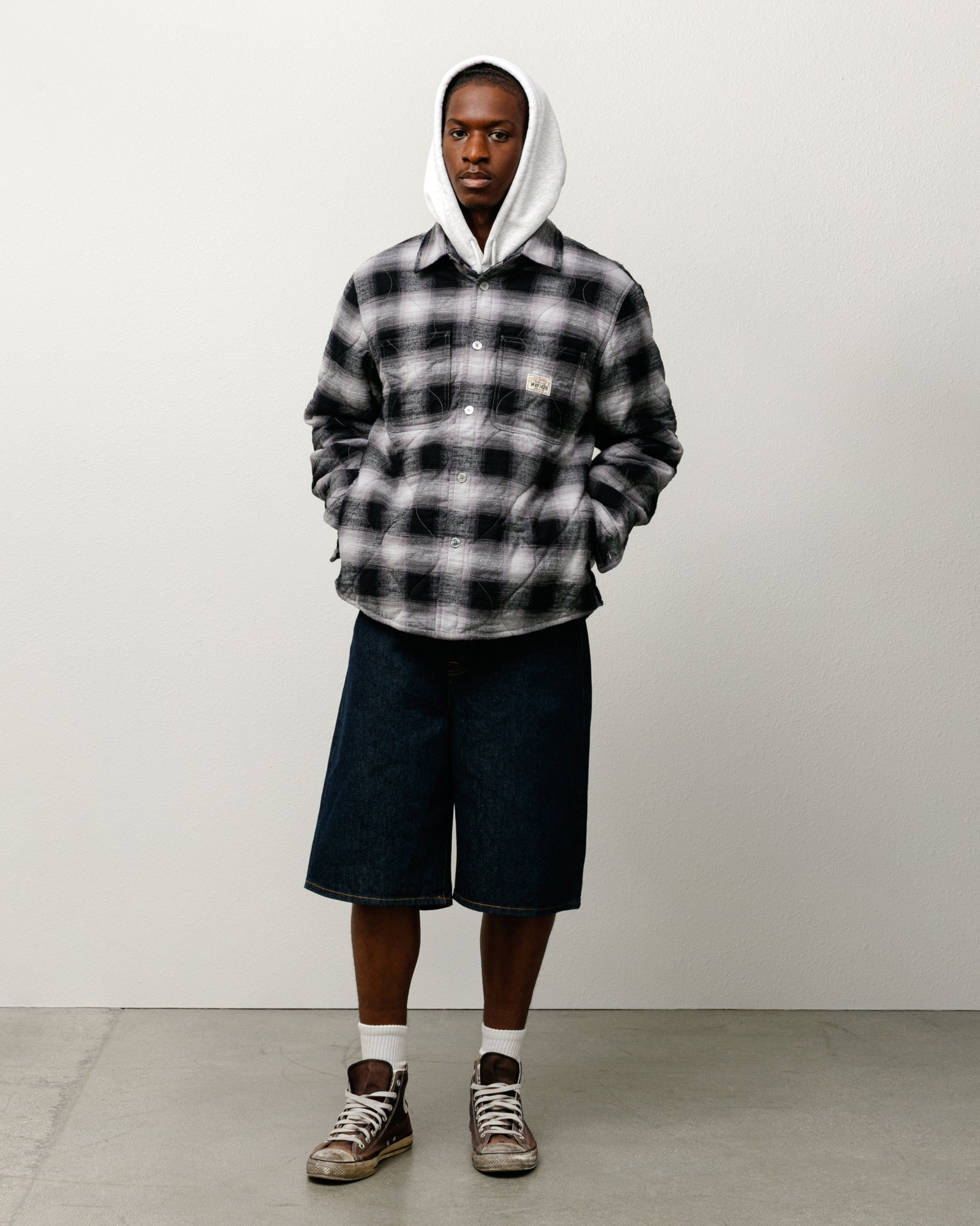 QUILTED PLAID SHIRT JACKET