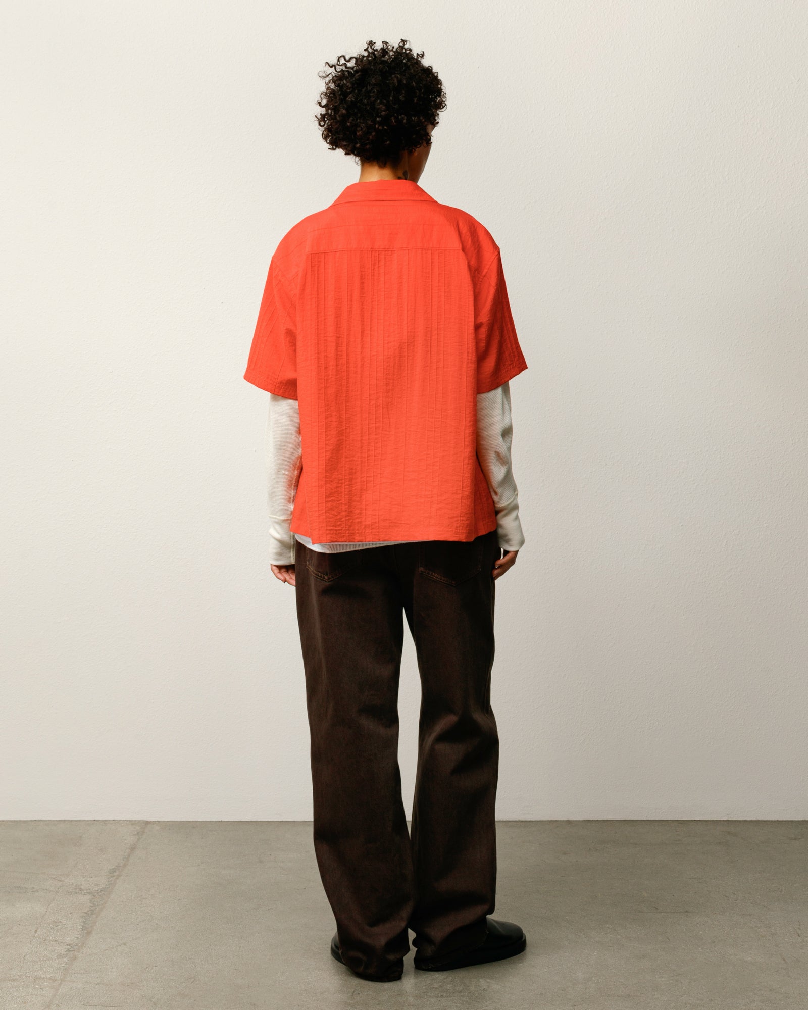 Pleated Textured Shirt Mens Long Sleeve In Red