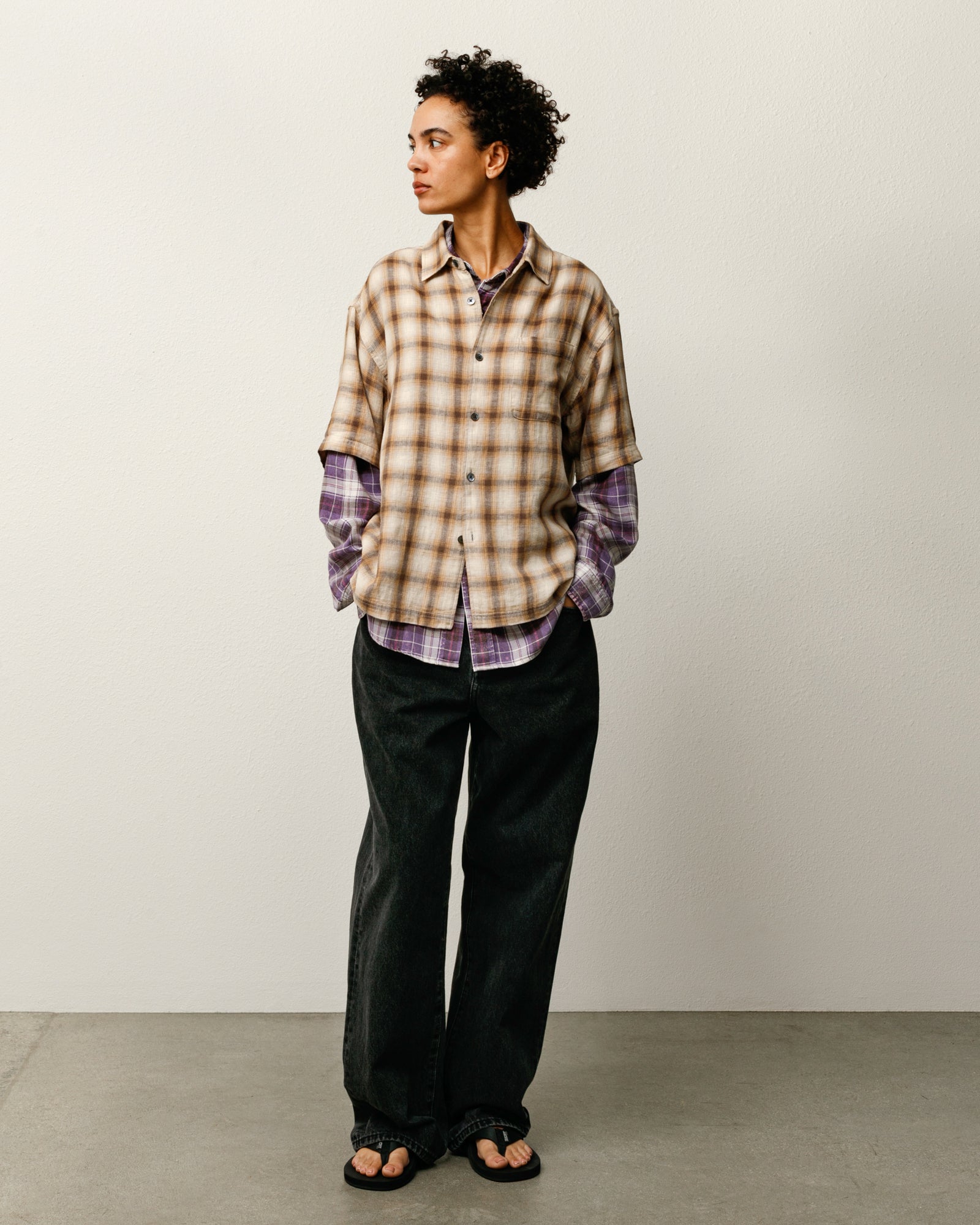 Liam Ss Plaid Shirt Mens Short Sleeve In Brown