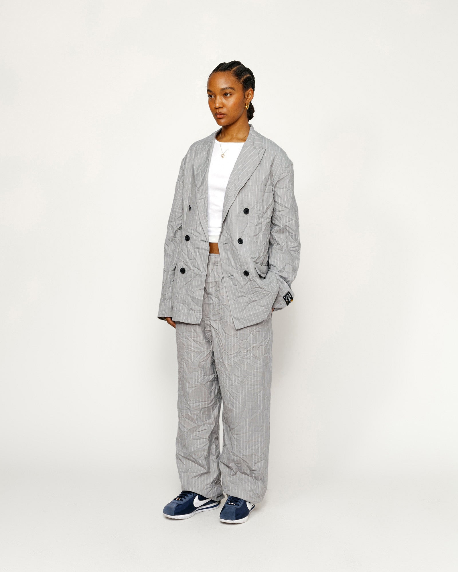 Double-Breasted Blazer Wrinkled Stripe in grey – Stüssy – Stussy AU