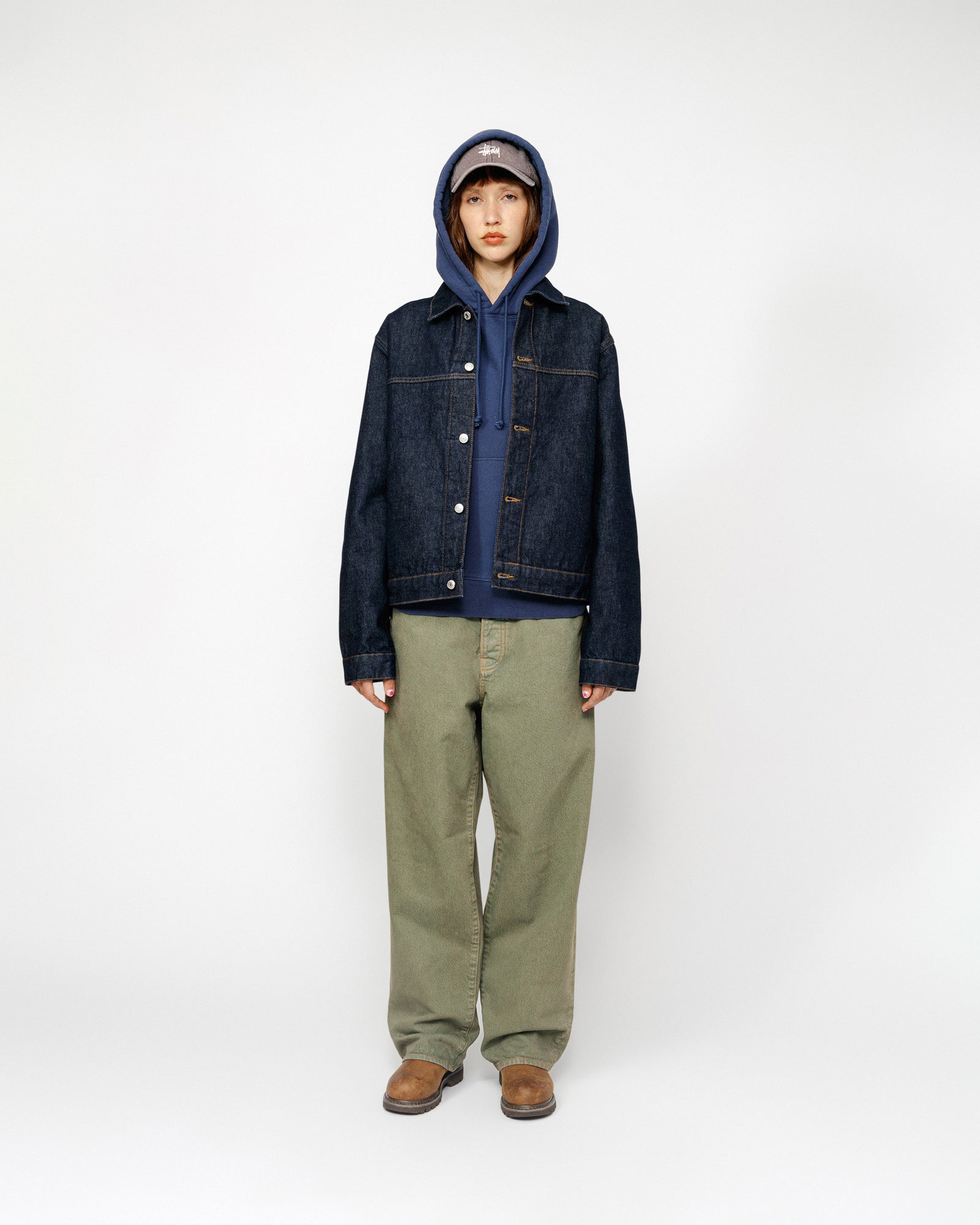 Trucker Jacket Denim in rinsed indigo – Stüssy – Stussy AU