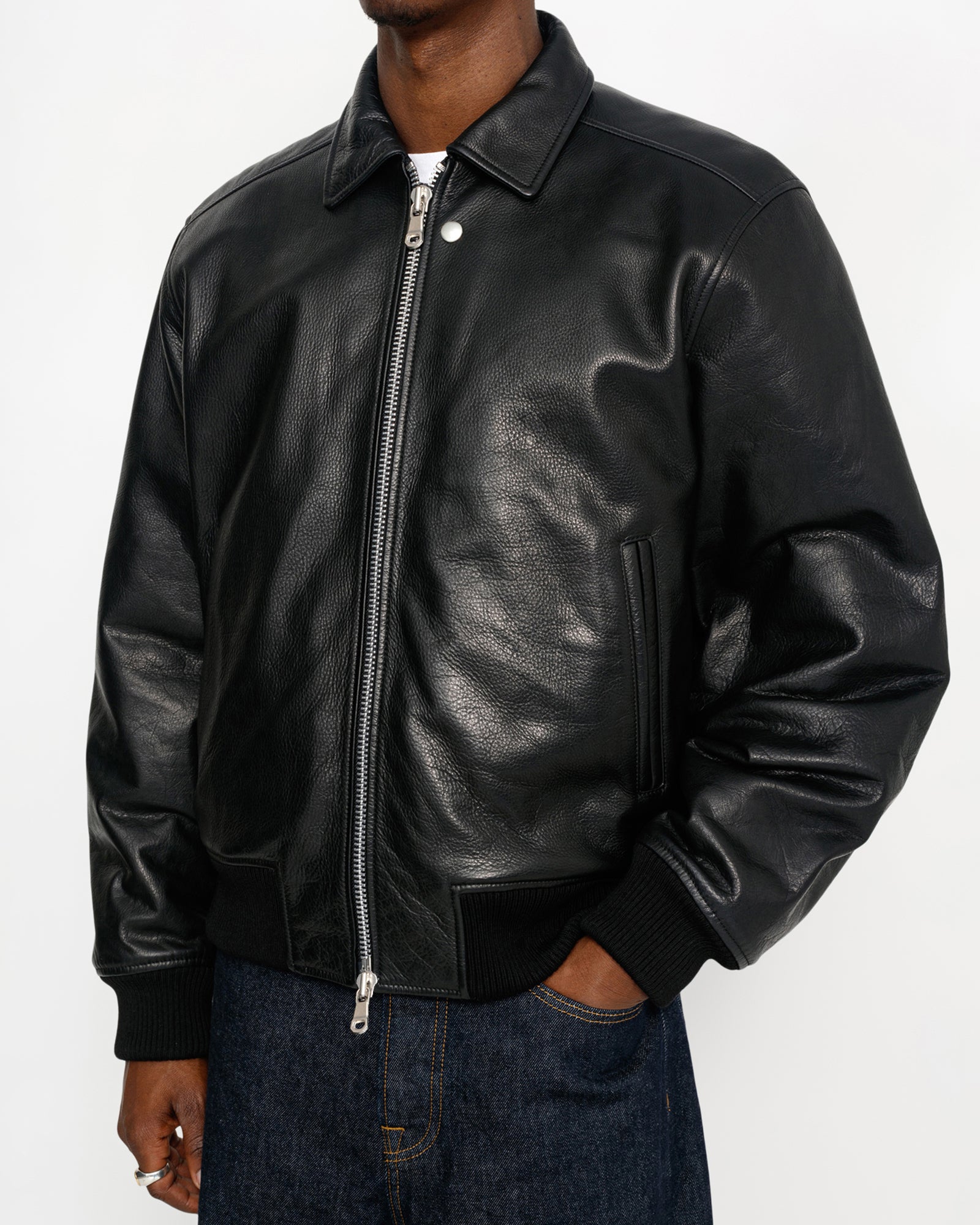 Leather Flight Jacket in black – Stüssy – Stussy AU