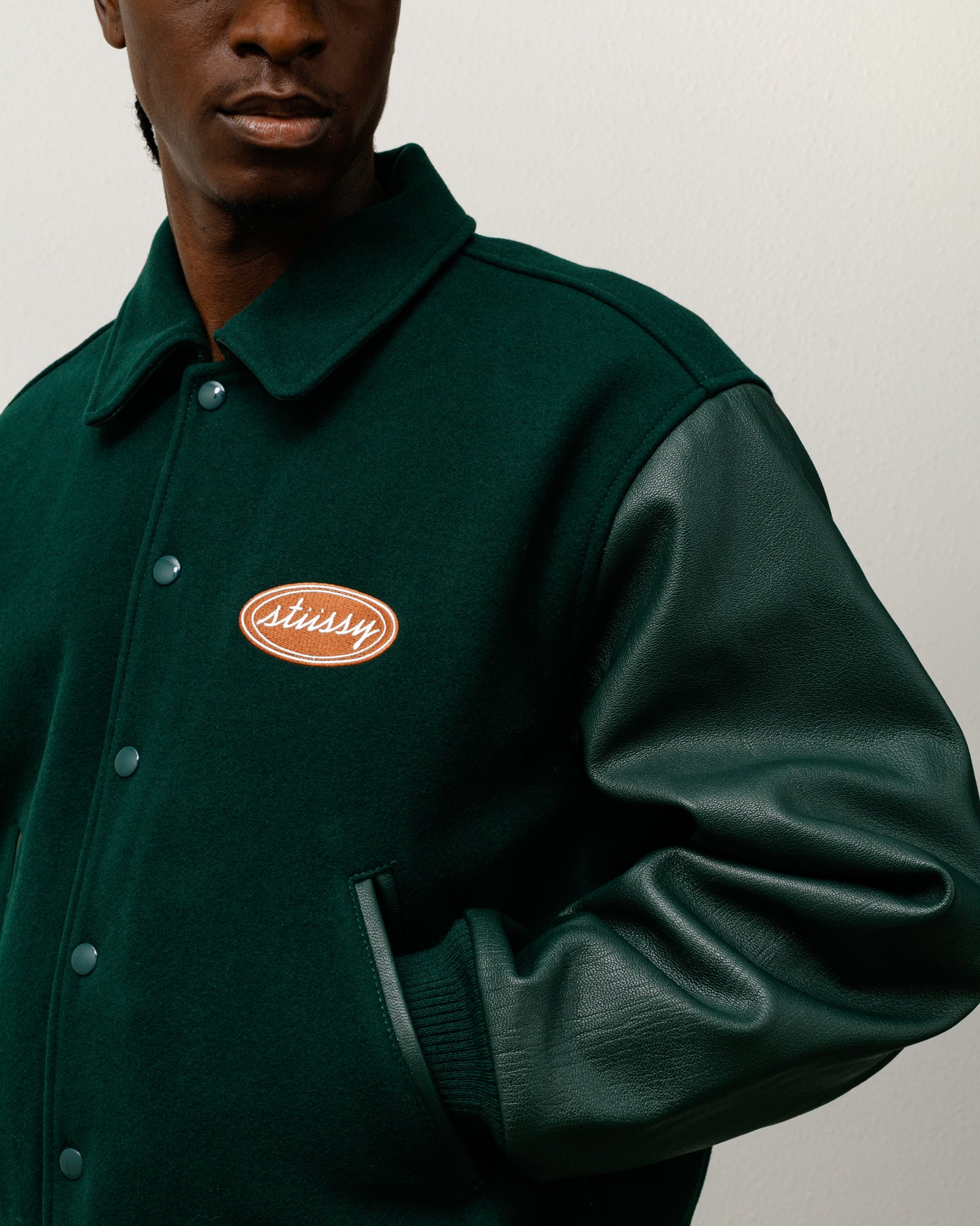 Script Oval Varsity Jacket ‚ Green | Outerwear | Stussy – Stussy AU