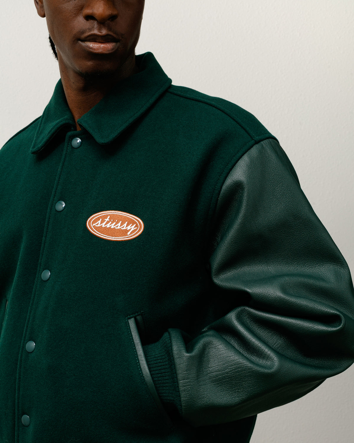 Script Oval Varsity Jacket ‚ Green | Outerwear | Stussy – Stussy AU