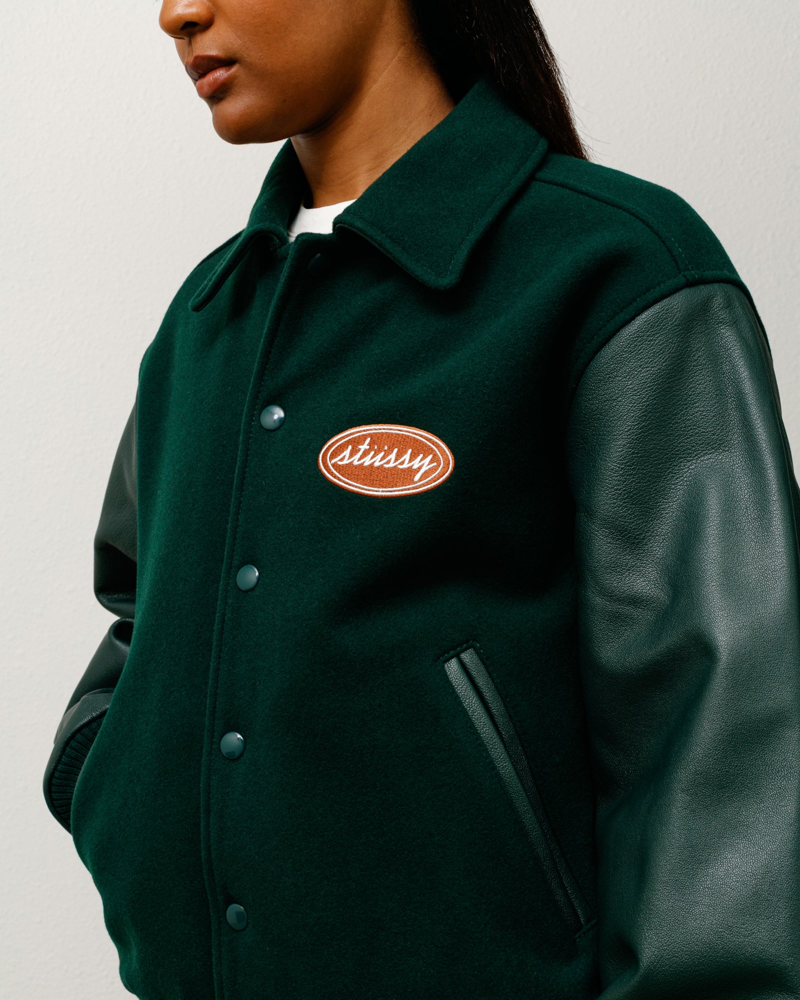 Script Oval Varsity Jacket ‚ Green | Outerwear | Stussy – Stussy AU
