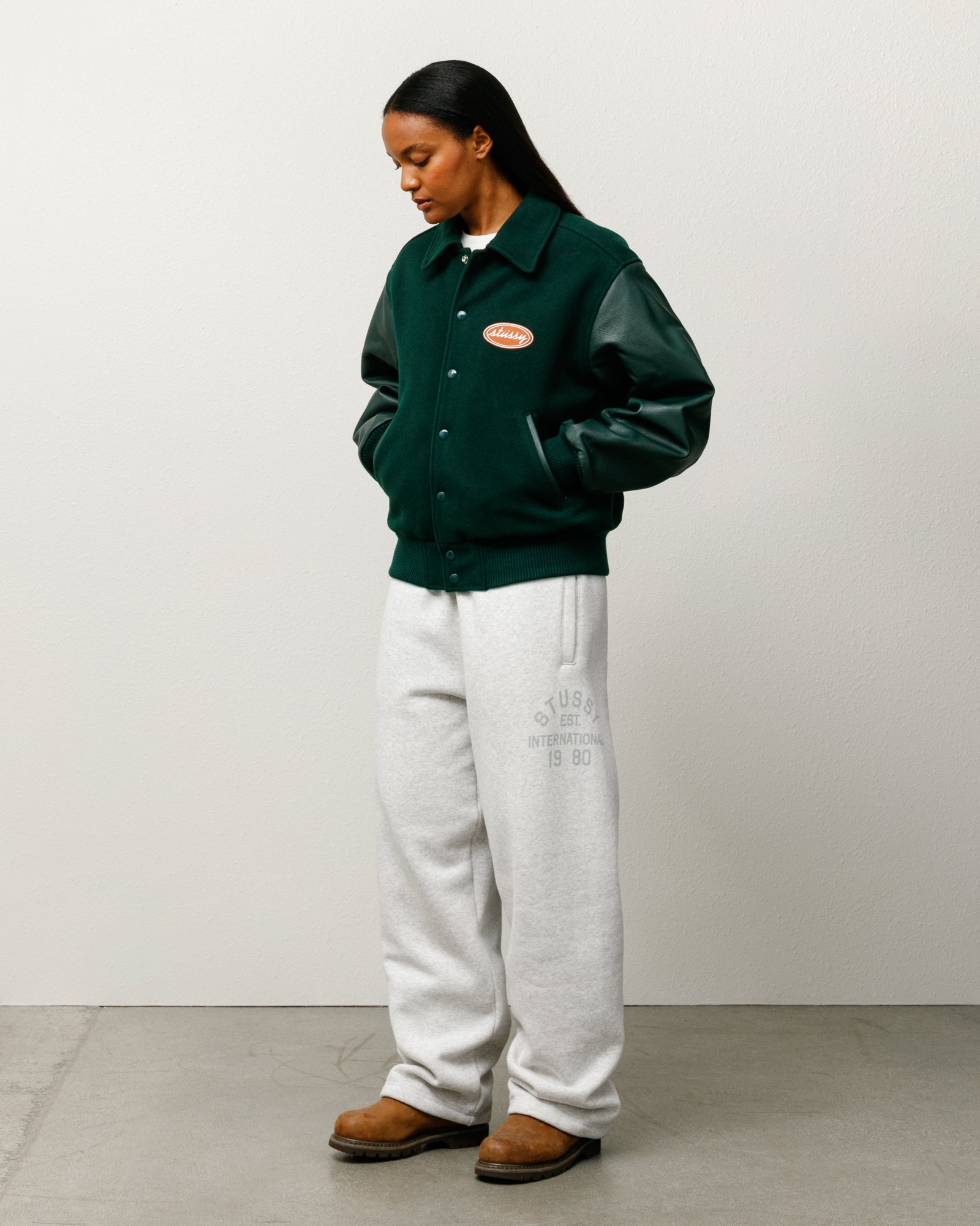 Script Oval Varsity Jacket ‚ Green | Outerwear | Stussy – Stussy AU