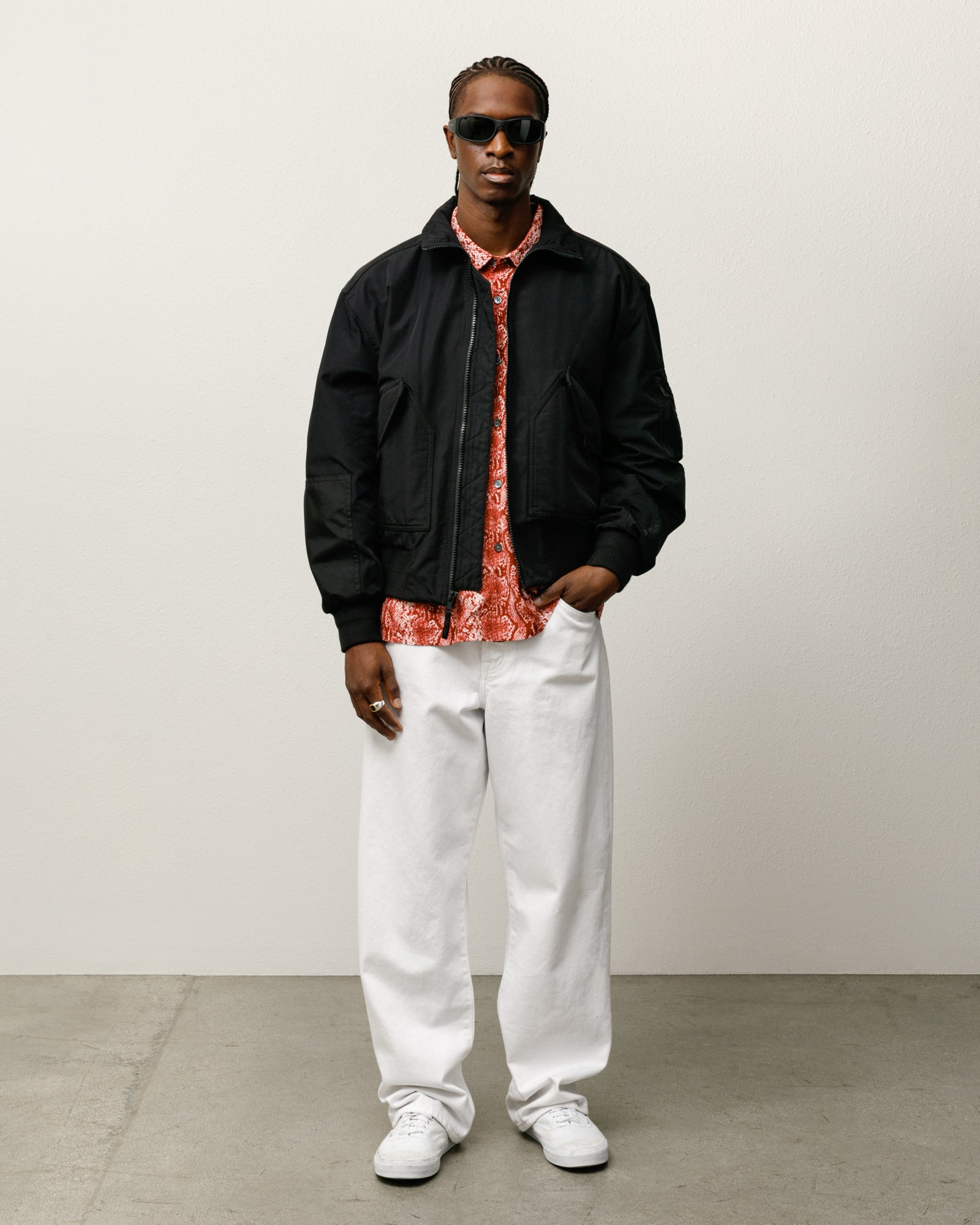 Mock Neck Flight Bomber Mens Long Sleeve In Black