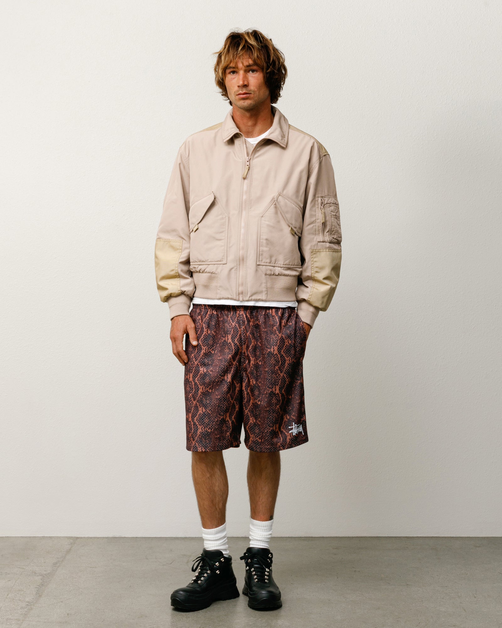 Mock Neck Flight Bomber Mens Long Sleeve In Khaki