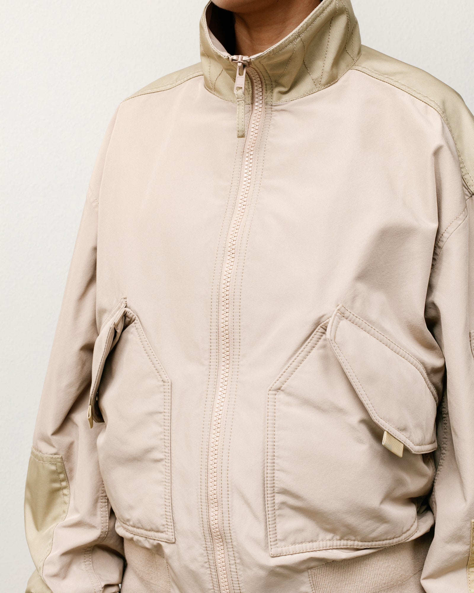 Mock Neck Flight Bomber Mens Long Sleeve In Khaki