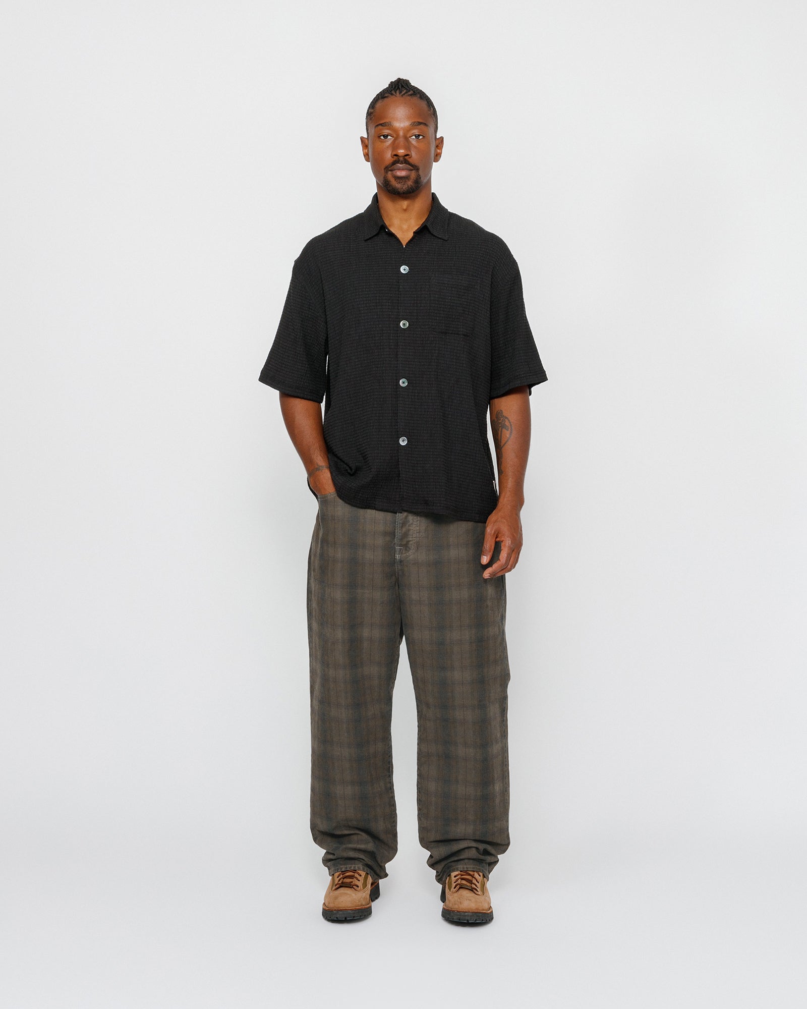 STÜSSY BIG OL' JEAN CANVAS PLAID OLIVE PANTS