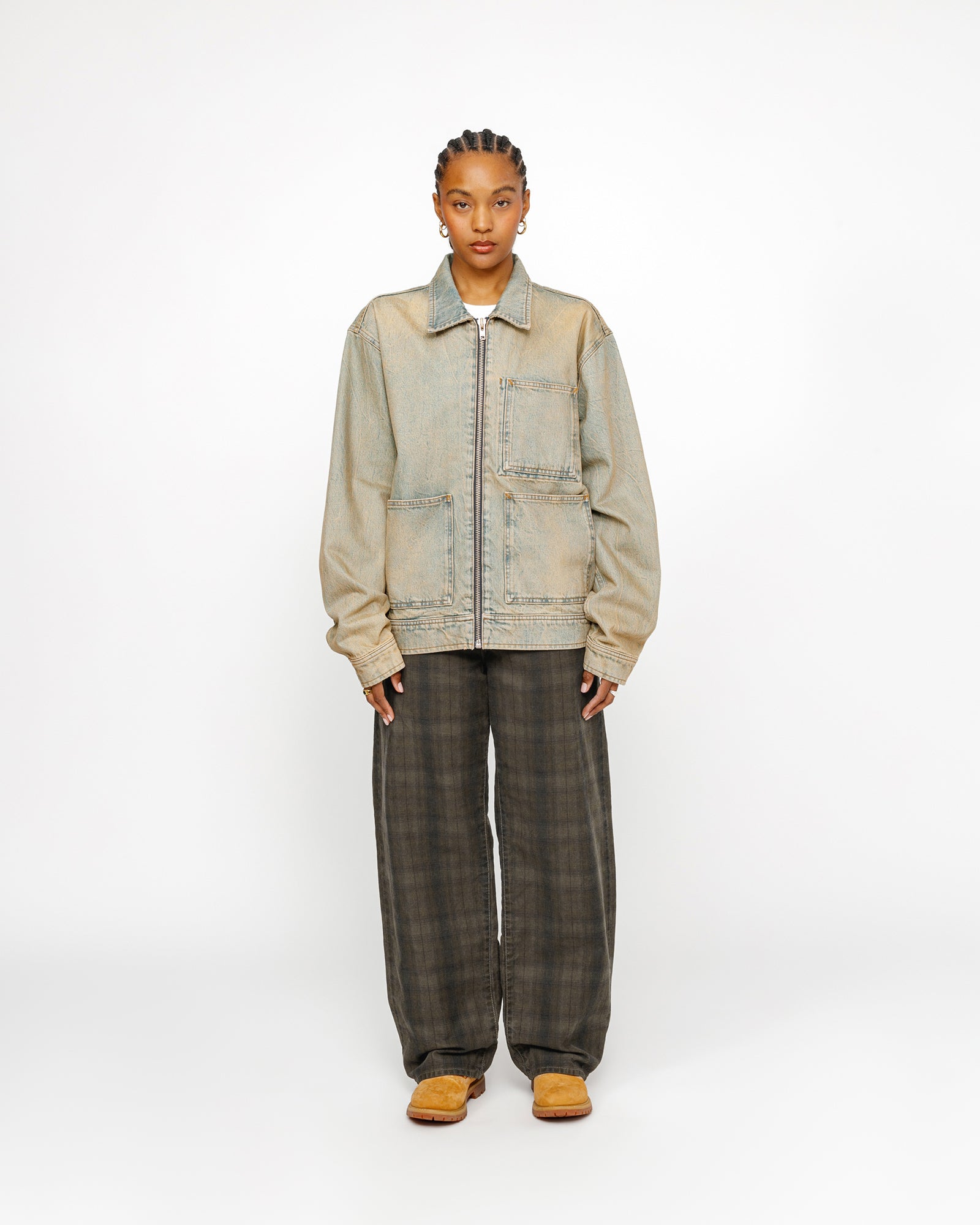 STÜSSY BIG OL' JEAN CANVAS PLAID OLIVE PANTS