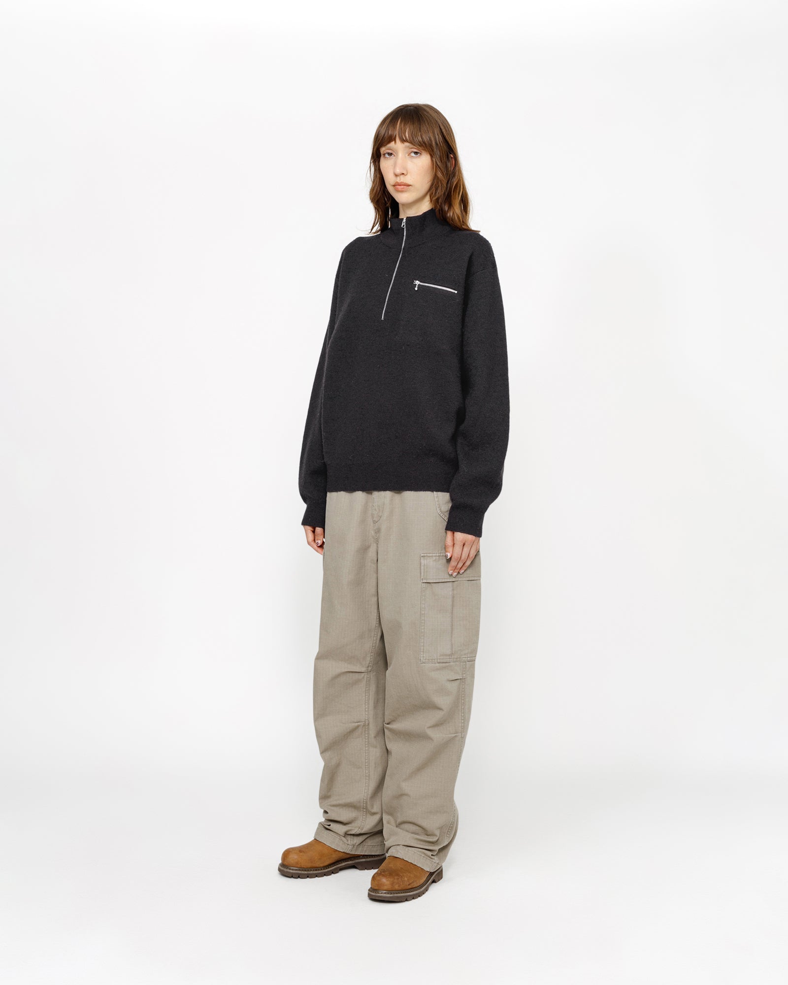 Half Zip Mock Neck Sweater in black - Stüssy – Stussy AU