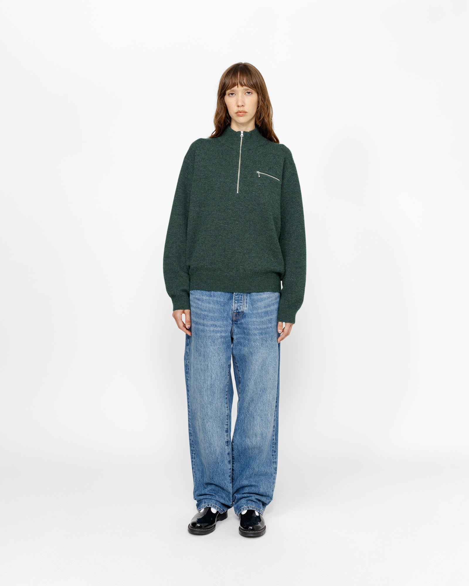 Half Zip Mock Neck Sweater in darkgreen - Stüssy – Stussy AU