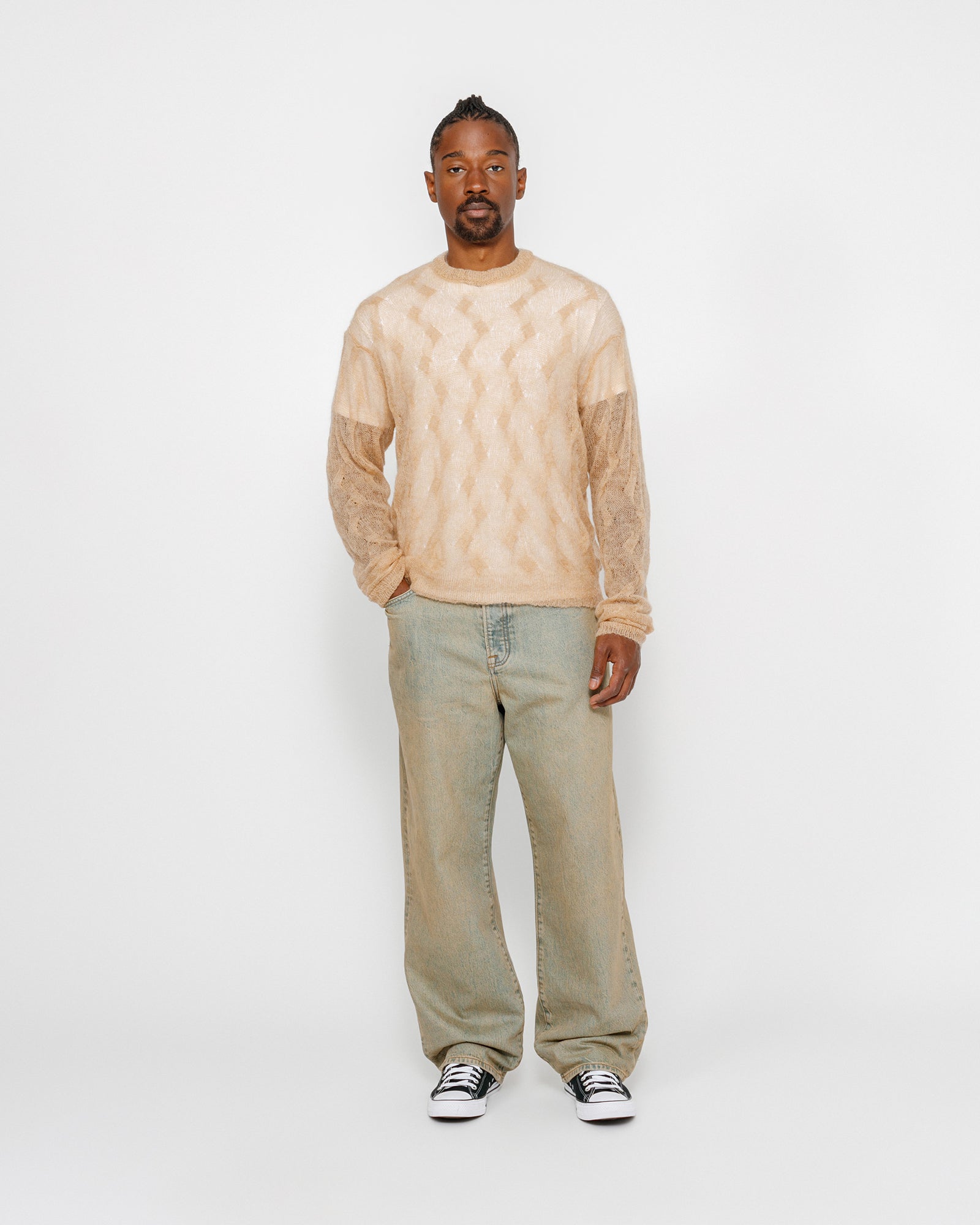 STÜSSY LOOSE KNIT CROSS CABLE SWEATER SAND SWEATER