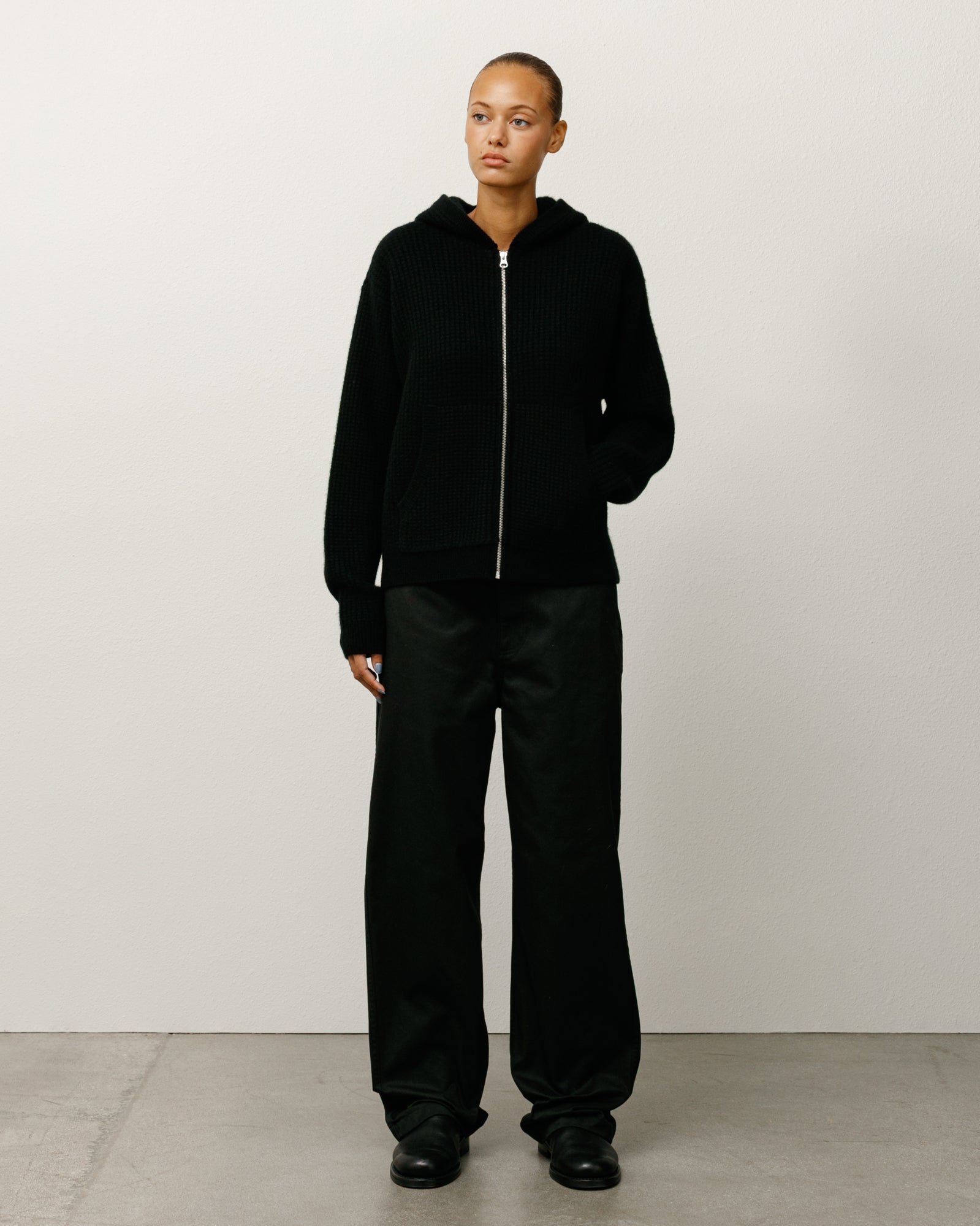WAFFLE CASHMERE ZIP HOOD