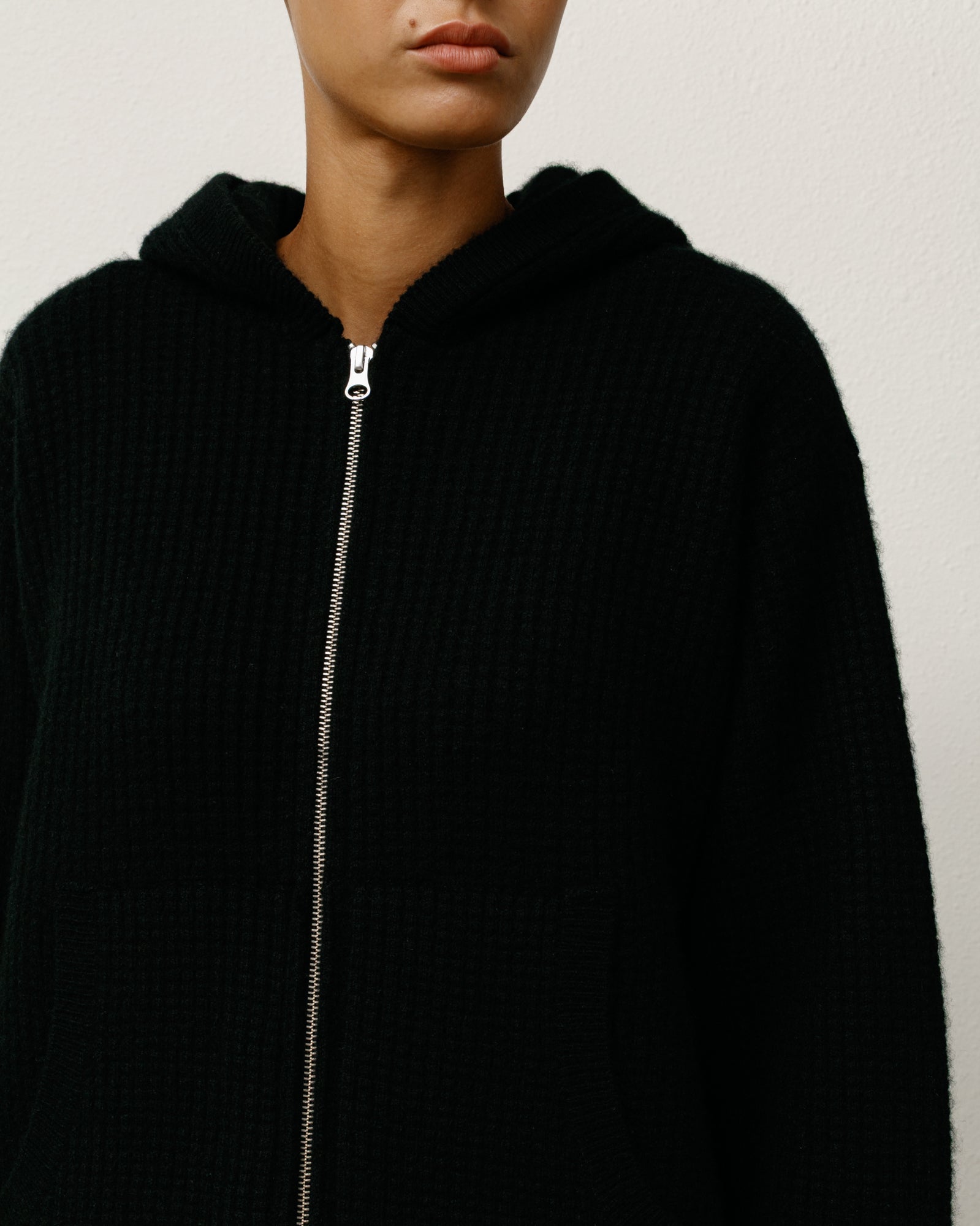 WAFFLE CASHMERE ZIP HOOD