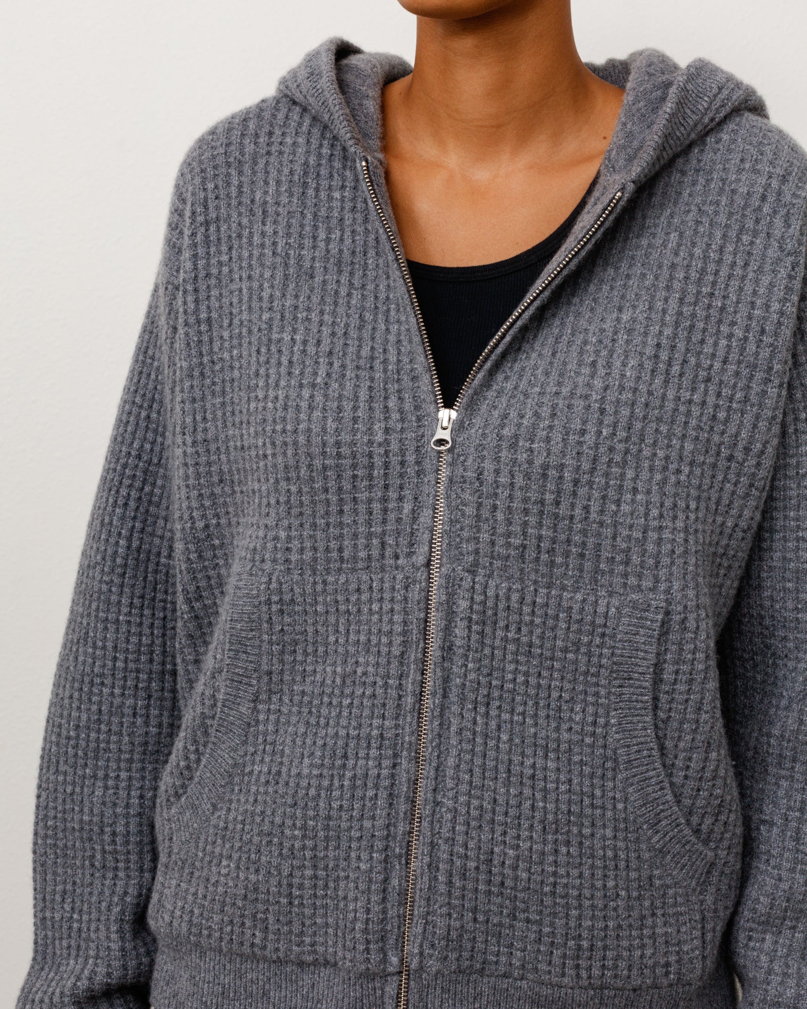 WAFFLE CASHMERE ZIP HOOD