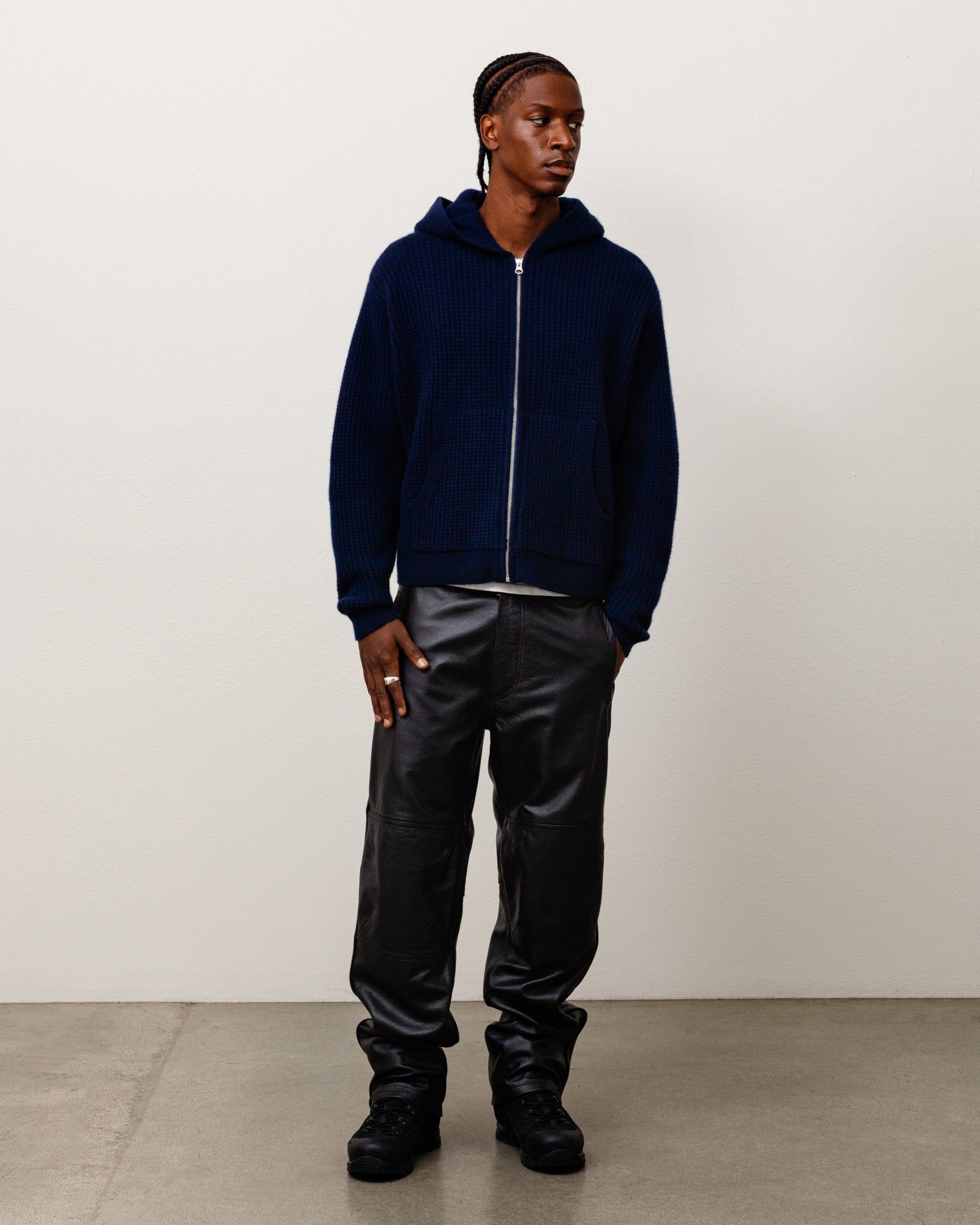 WAFFLE CASHMERE ZIP HOOD