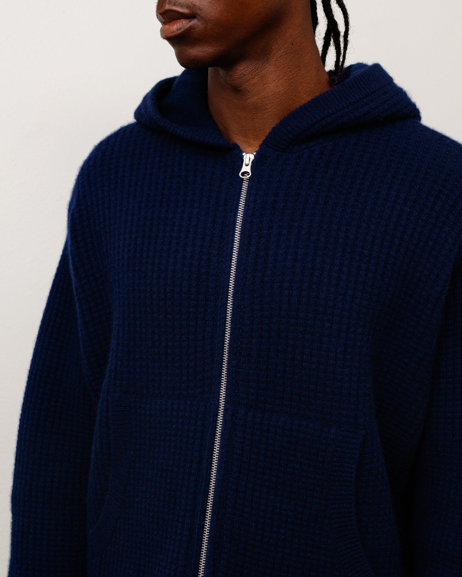 WAFFLE CASHMERE ZIP HOOD