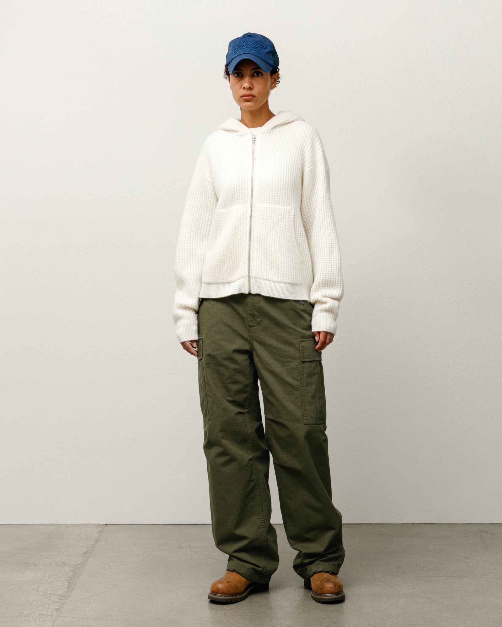 WAFFLE CASHMERE ZIP HOOD
