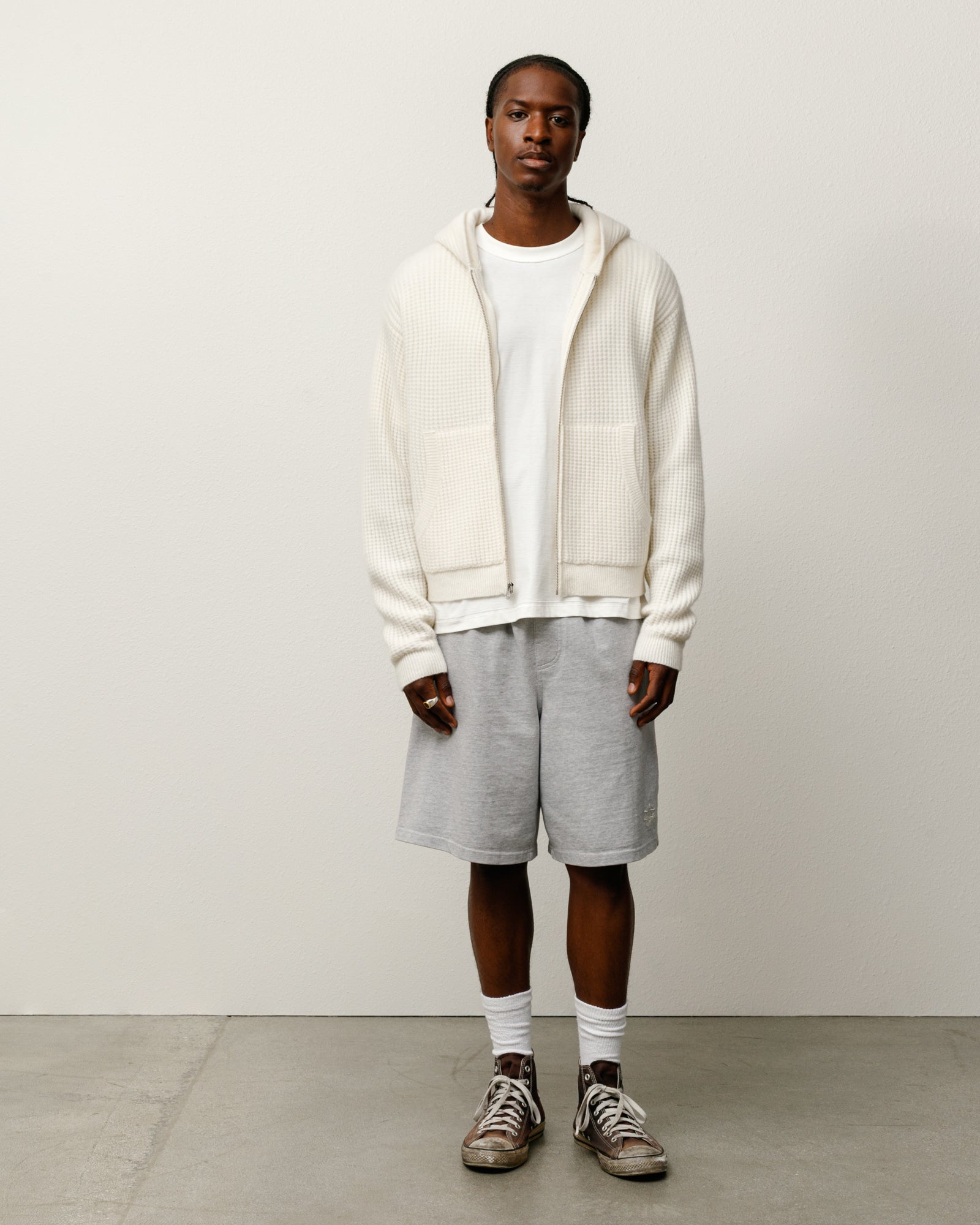 WAFFLE CASHMERE ZIP HOOD