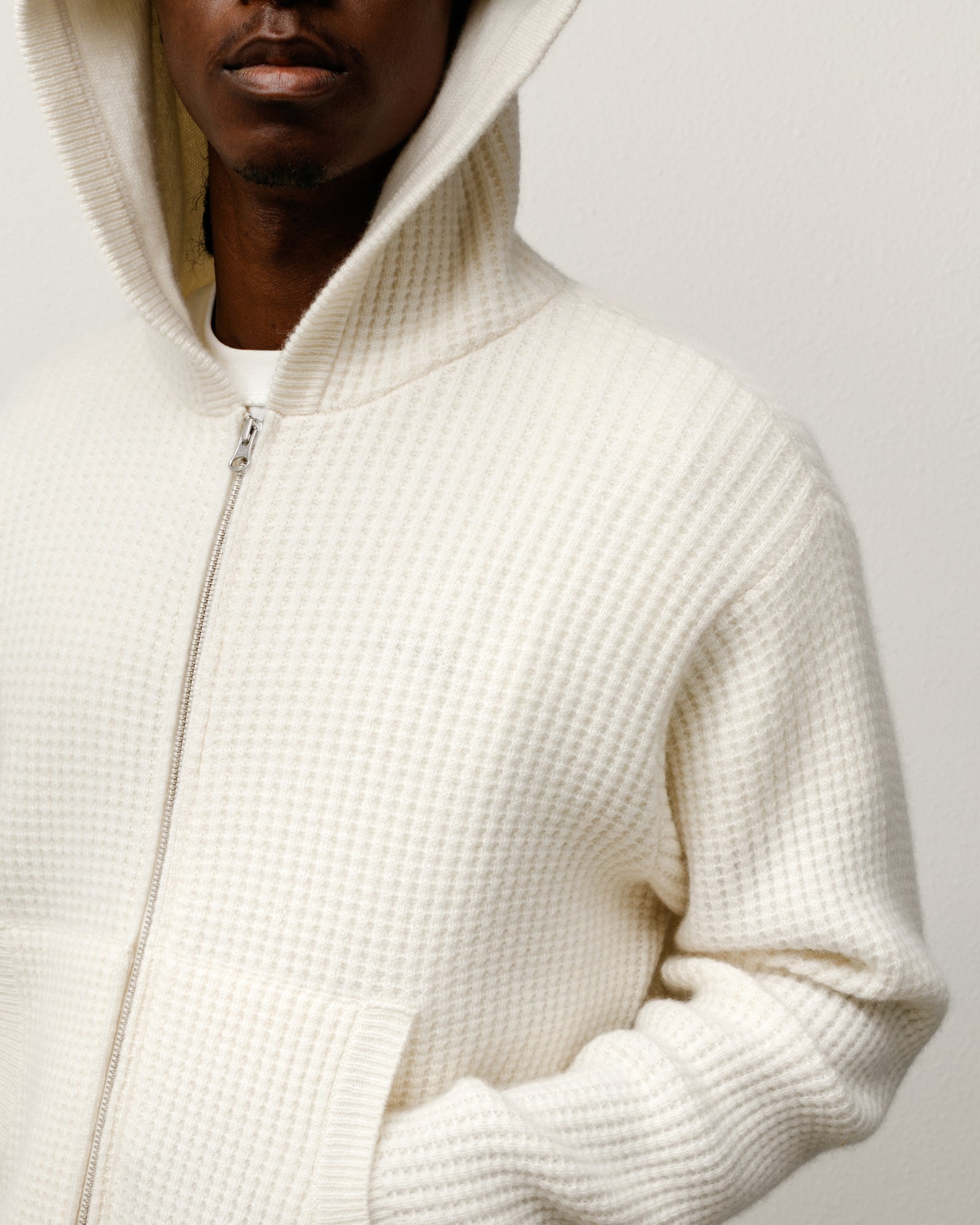 WAFFLE CASHMERE ZIP HOOD
