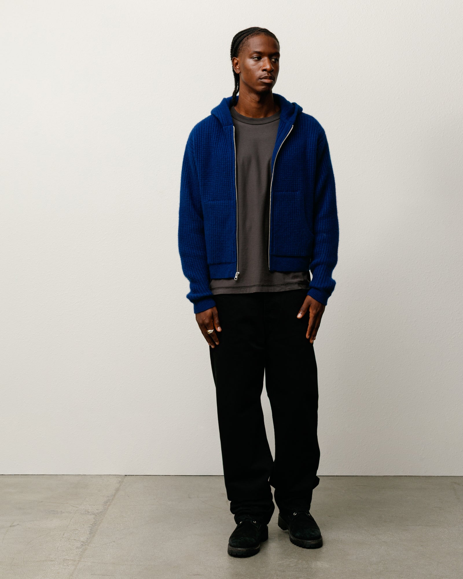 WAFFLE CASHMERE ZIP HOOD