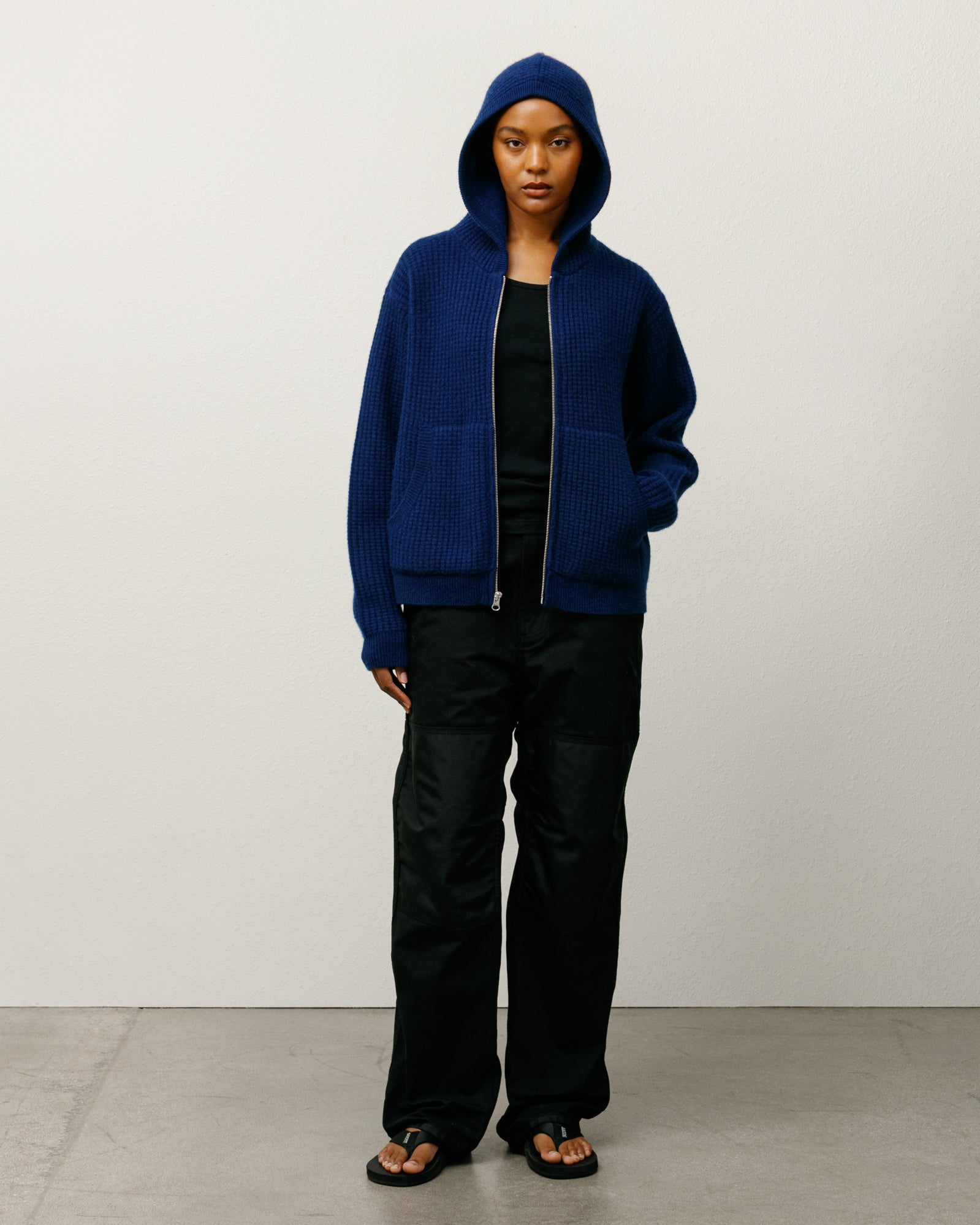 WAFFLE CASHMERE ZIP HOOD