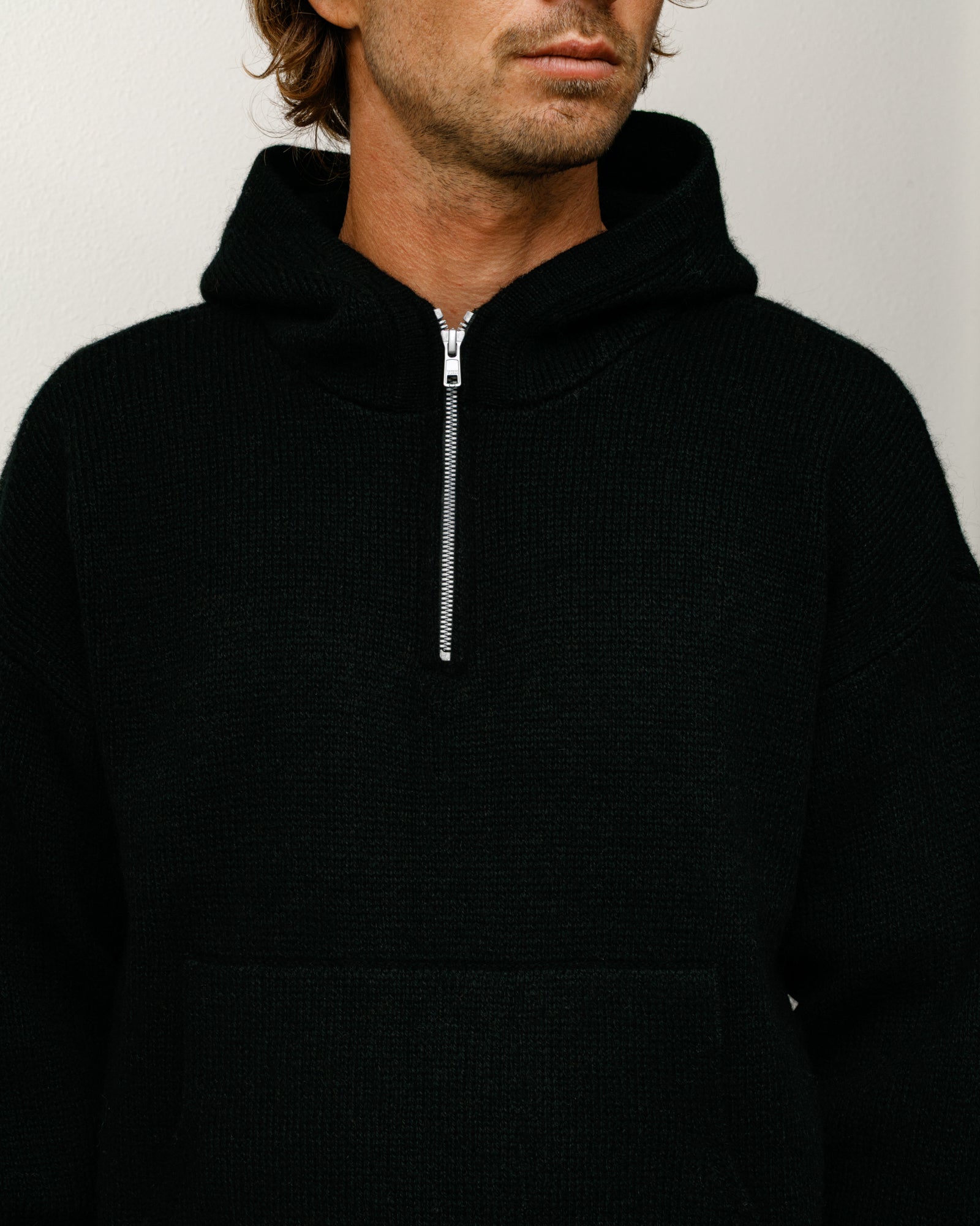 QUARTER ZIP SWEATER HOOD