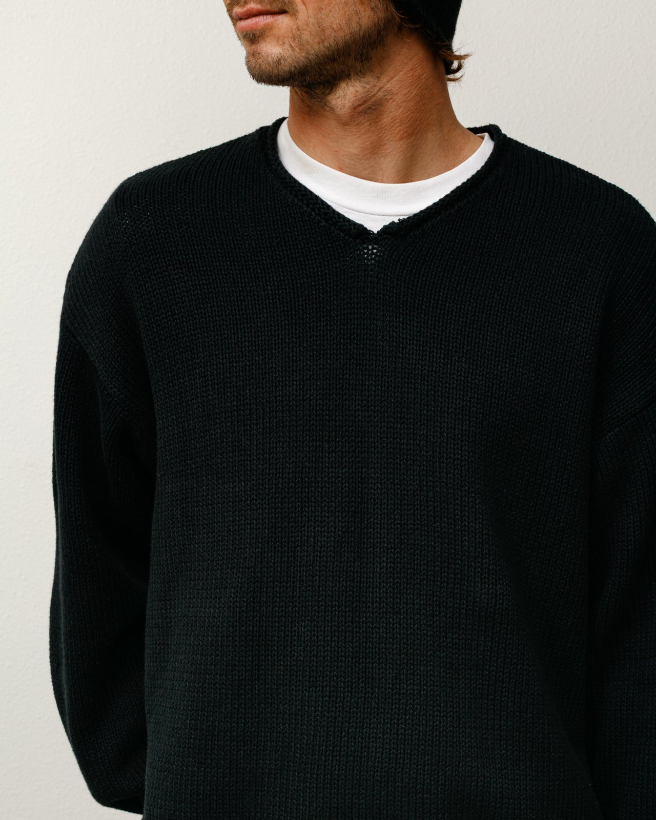 Roll V Neck Sweater – Black | Tops & Knits | Stüssy – Stussy AU