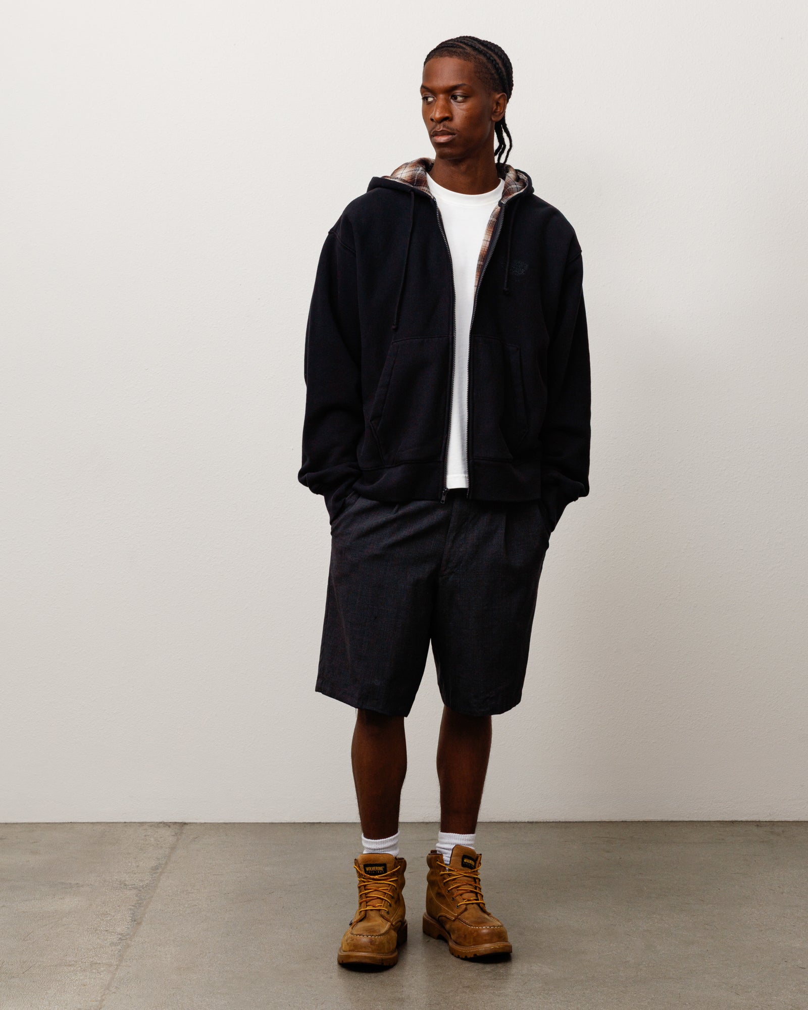PLAID LINED ZIP HOOD