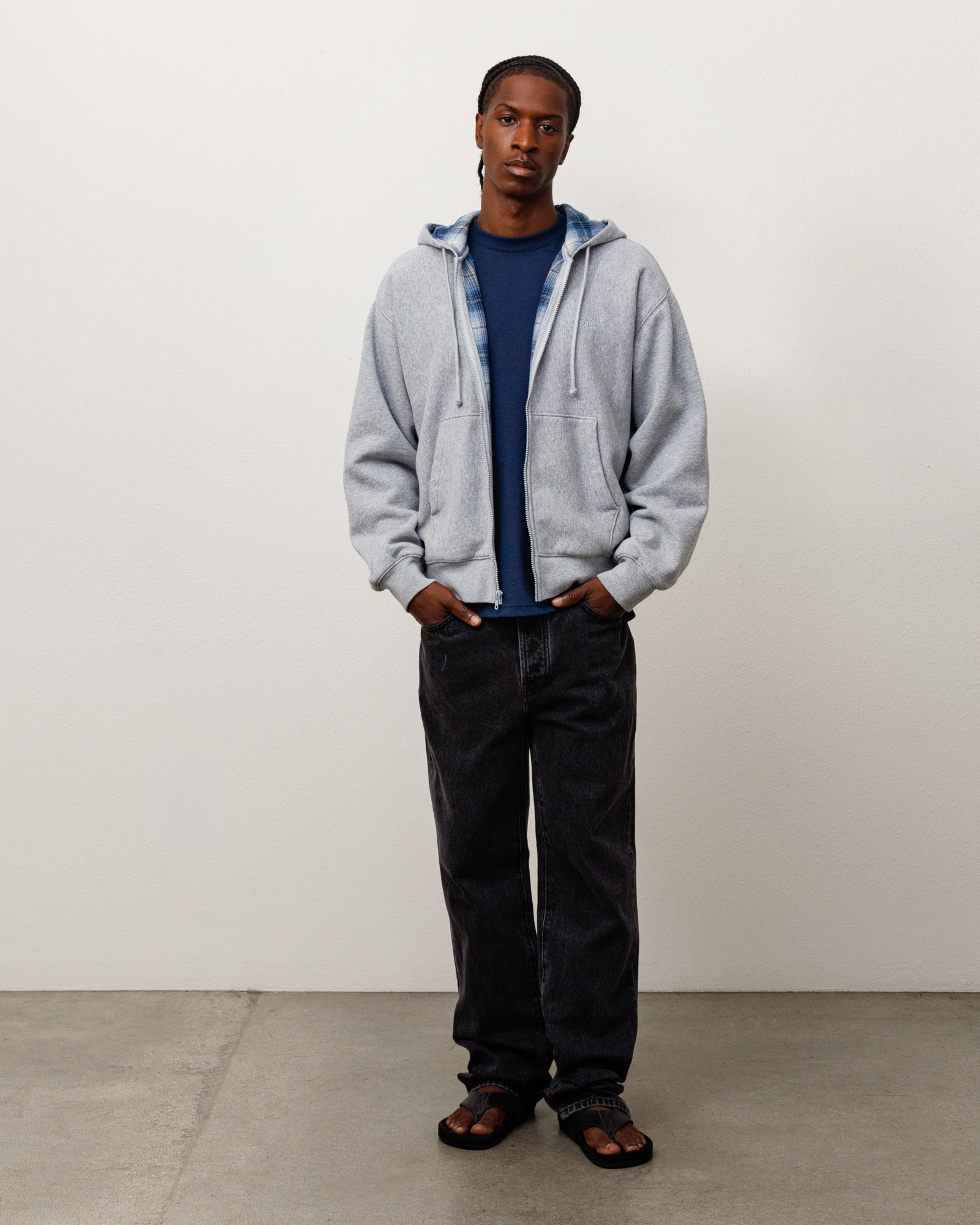 PLAID LINED ZIP HOOD
