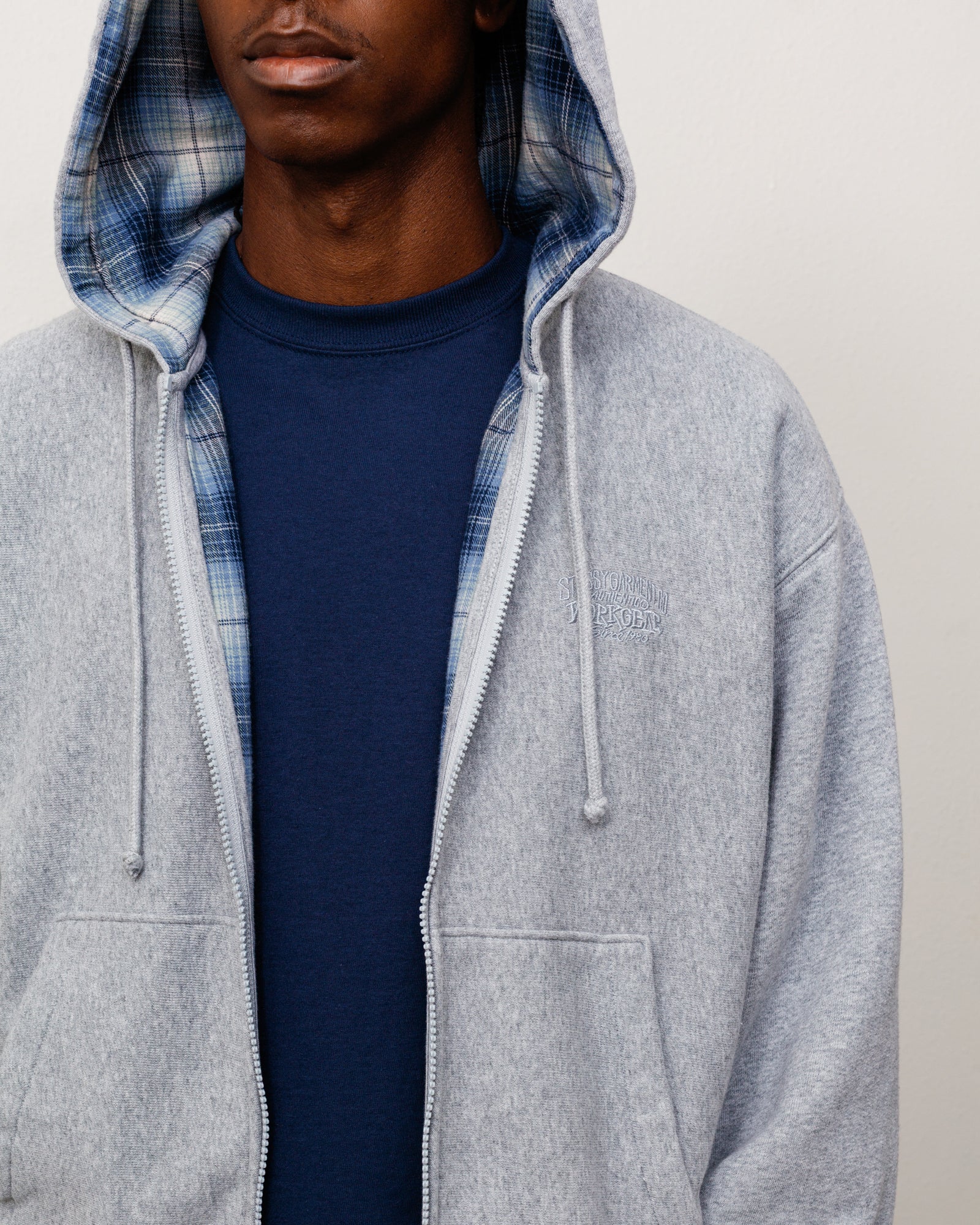 PLAID LINED ZIP HOOD